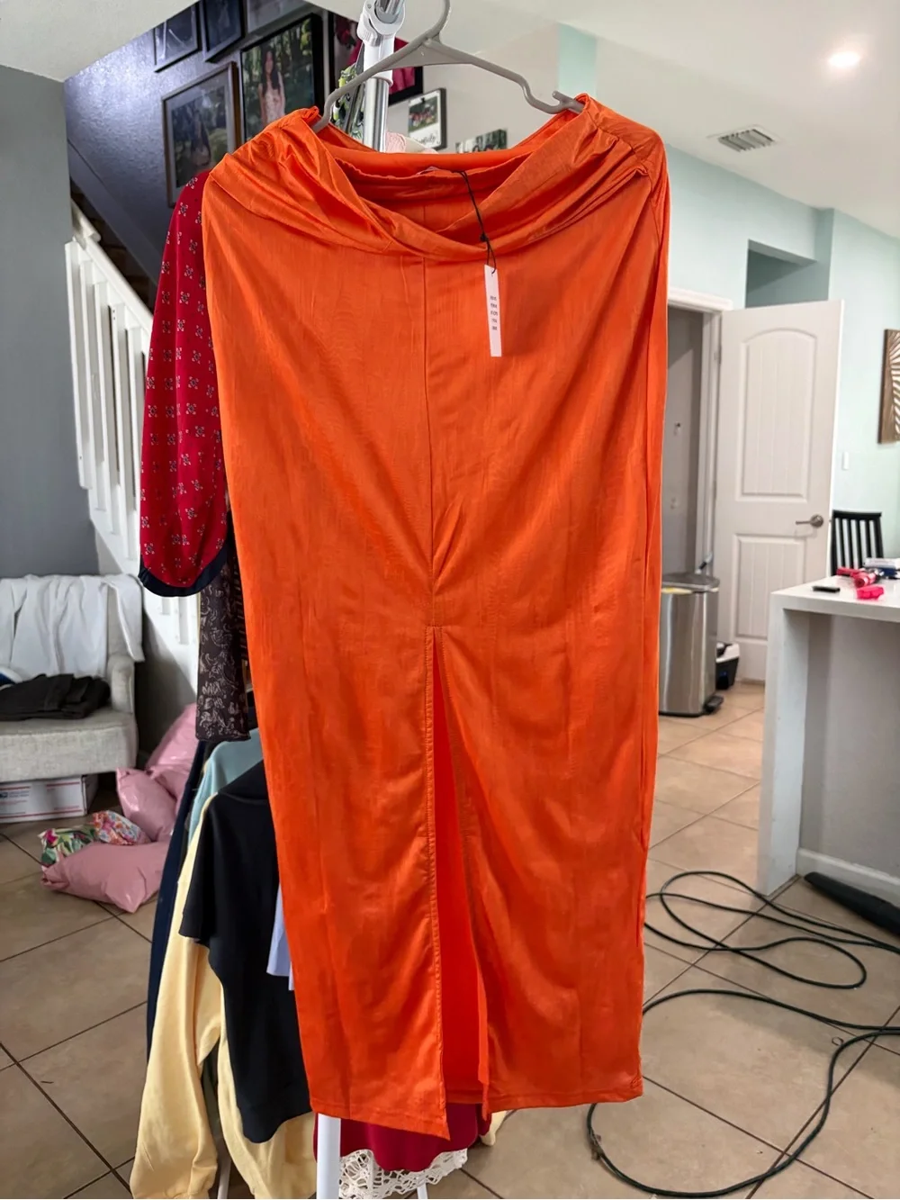 NWT Superdown Orange Two Piece Twist Front Crop Top & Midi Skirt Set Size Small